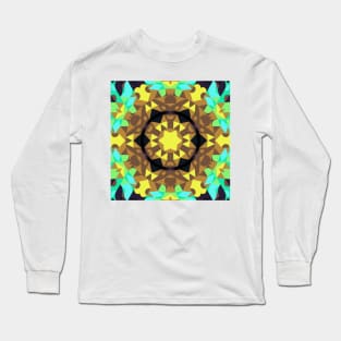 Retro Mandala Flower Yellow Green and Blue Long Sleeve T-Shirt